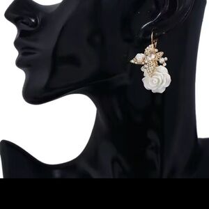 Elegant Gold and White Floral Earrings